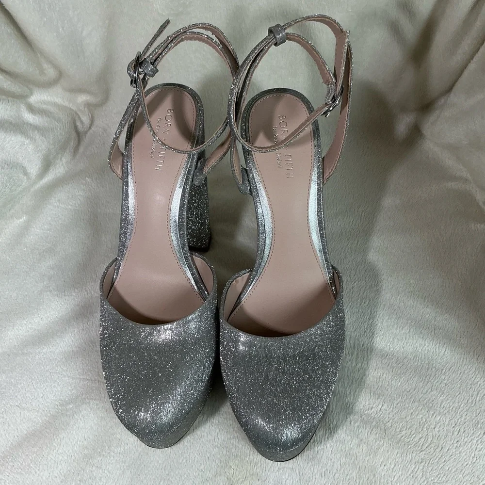 NEW Antonio Melani X Born on Fifth “Liv” Silver Metallic Glitter Platform Pumps